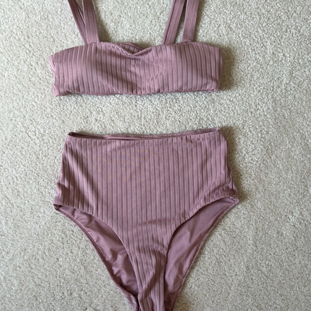 Rylee + Cru Mauve Ribbed Bikini Set
